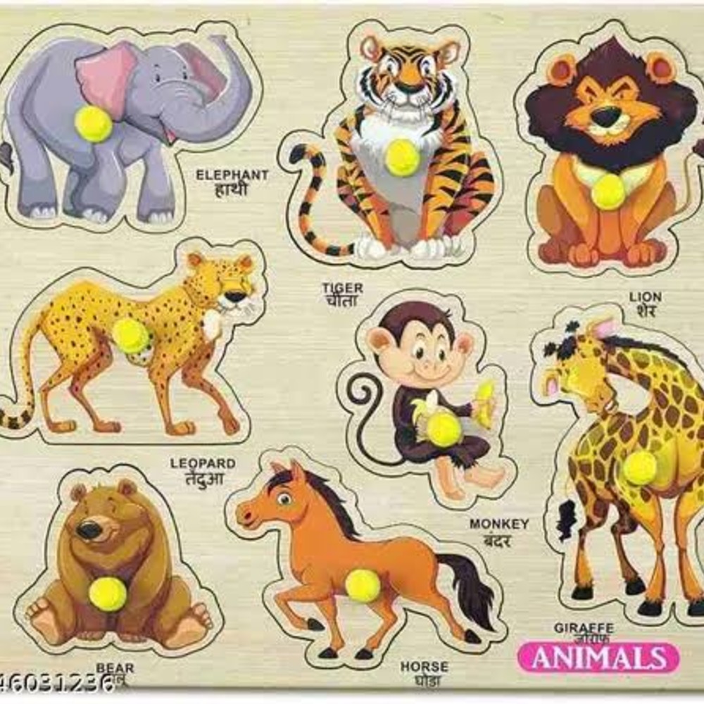 Wooden Animal World peg puzzle board