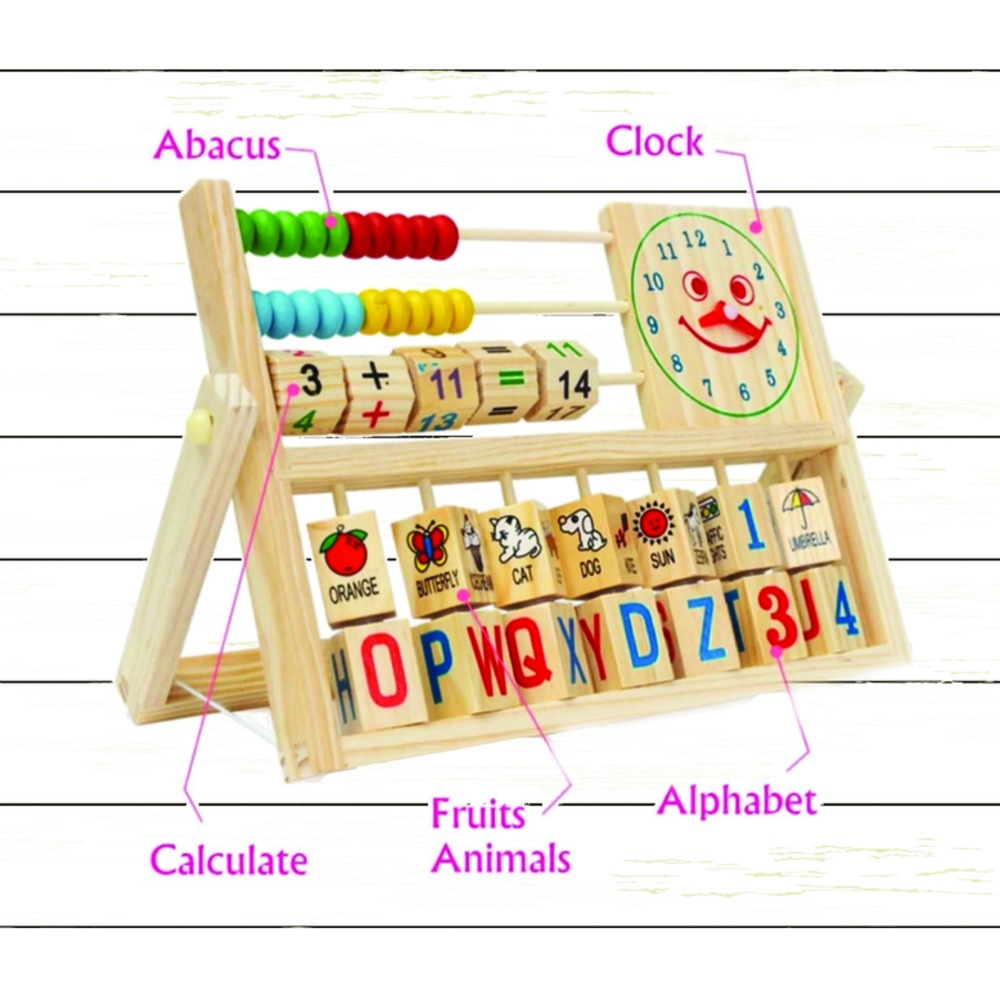 Wooden Abacus Learning Board with Clock