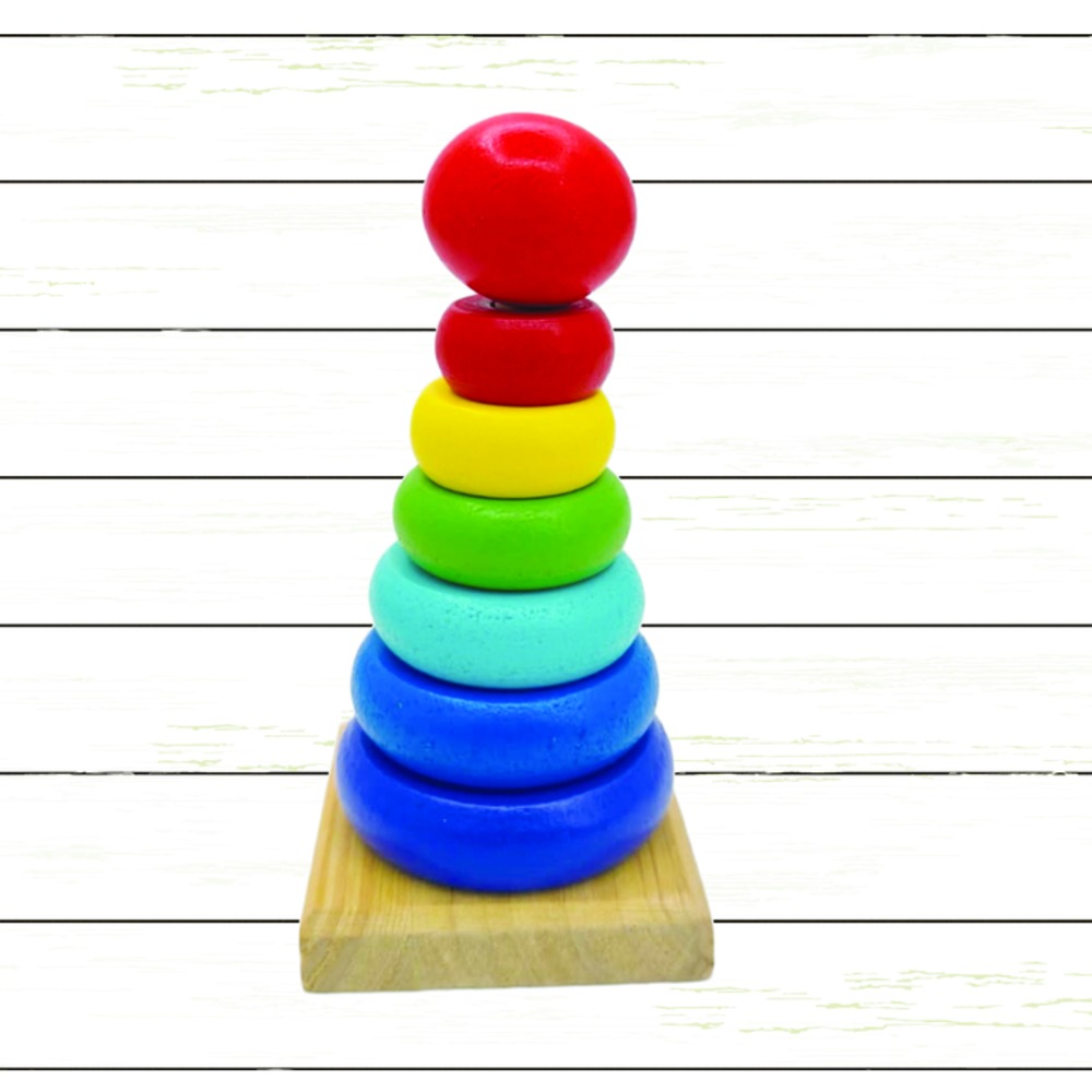 Wooden Rainbow Stacking Ring Tower (Small) for Kids