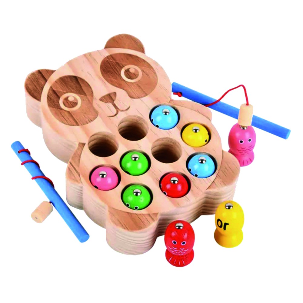Wooden Magnetic Fishing Game – Panda Theme | Dual Fishing Rod Montessori Toy for Kids