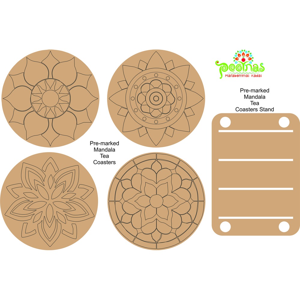 Pre-Marked MDF Tea Coasters for Painting | DIY Art & Craft Coaster Set