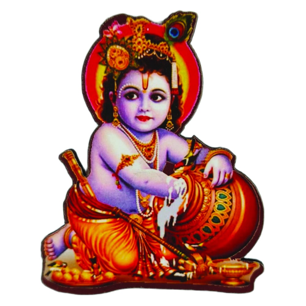 Bal Krishna Butter Pot Wooden Fridge Magnet | Divine Return Gifts