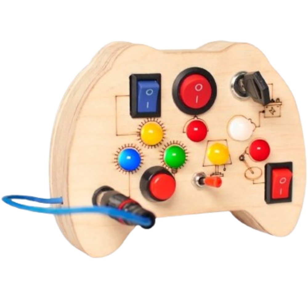 Wooden Busy Board for Toddlers | Montessori Sensory Activity Board with Switches & LED Lights