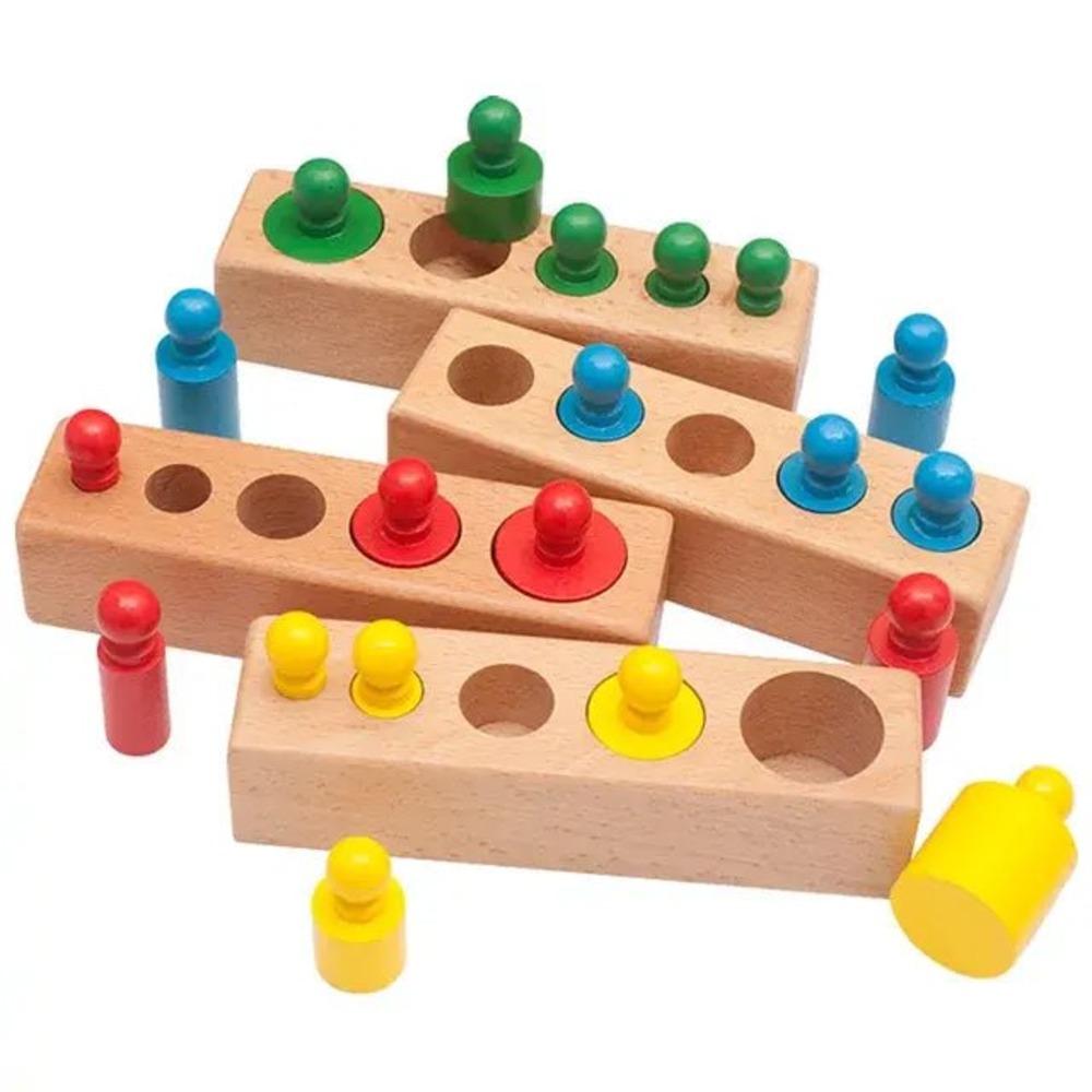 Montessori Wooden Size Sorting knob cylinder Peg Toy for Kids
