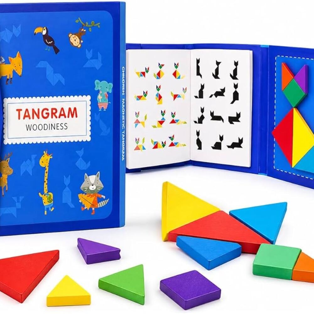 Wooden magnetic Tangram Puzzle -Montessori Educational Brain Teaser Toy