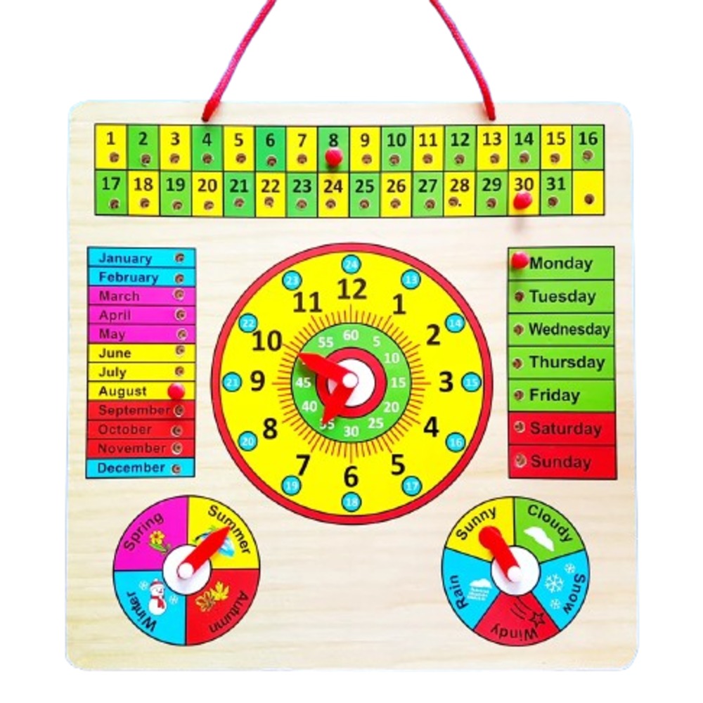Wooden All in one clock Learning Board