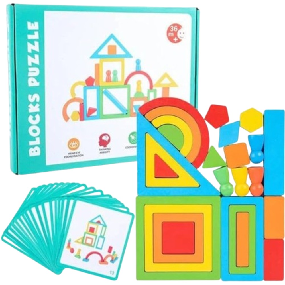 SEO Title  Wooden Pattern Blocks Puzzle Set with Activity Cards