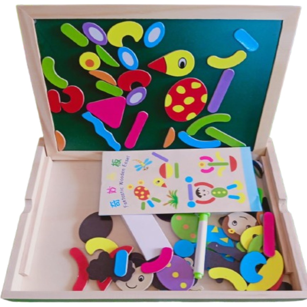 Wooden Magnetic Easel Board for Kids | Double-Sided Drawing & Pattern Puzzle