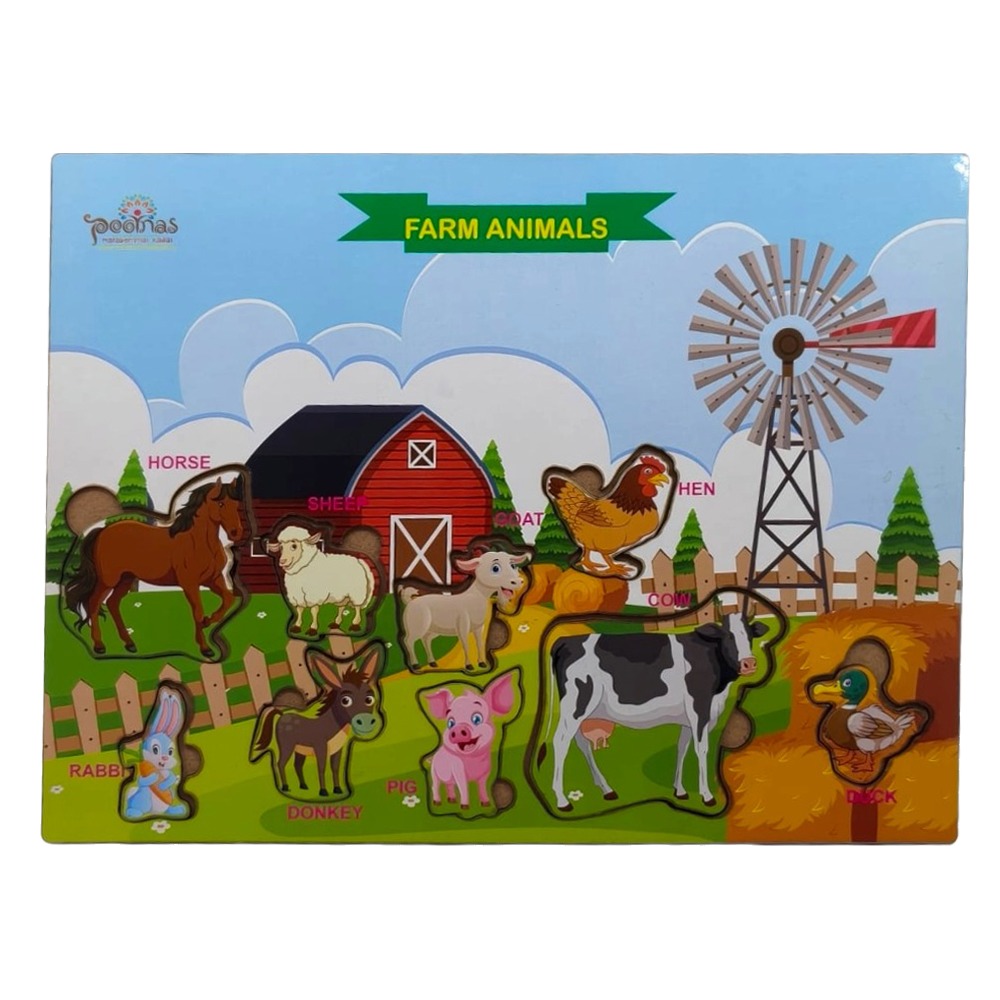 Wooden Farm Animals peg puzzle board